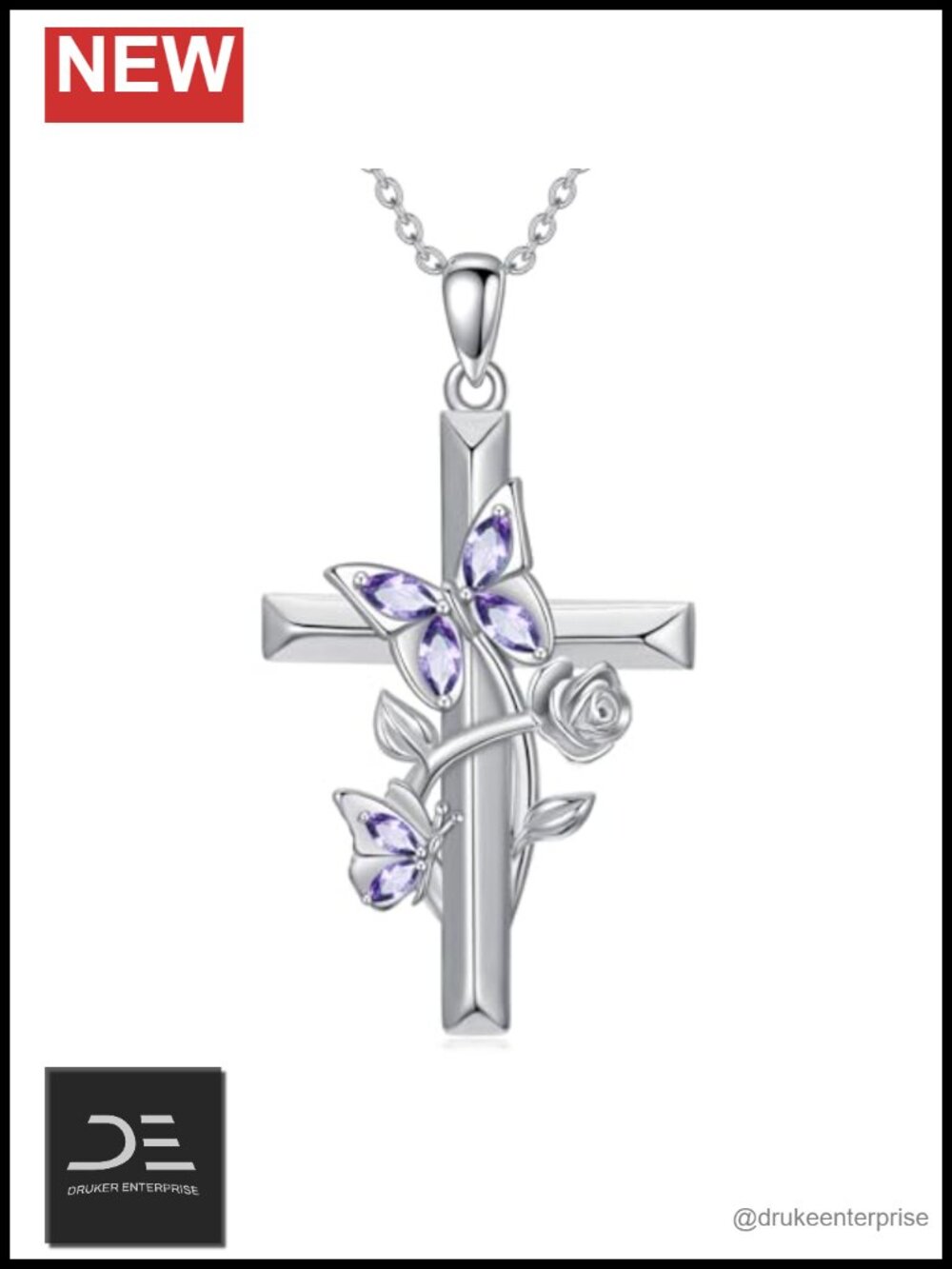 925 Sterling Silver Butterfly Cross Necklace Pendant Jewelry Gift for Mom Wife